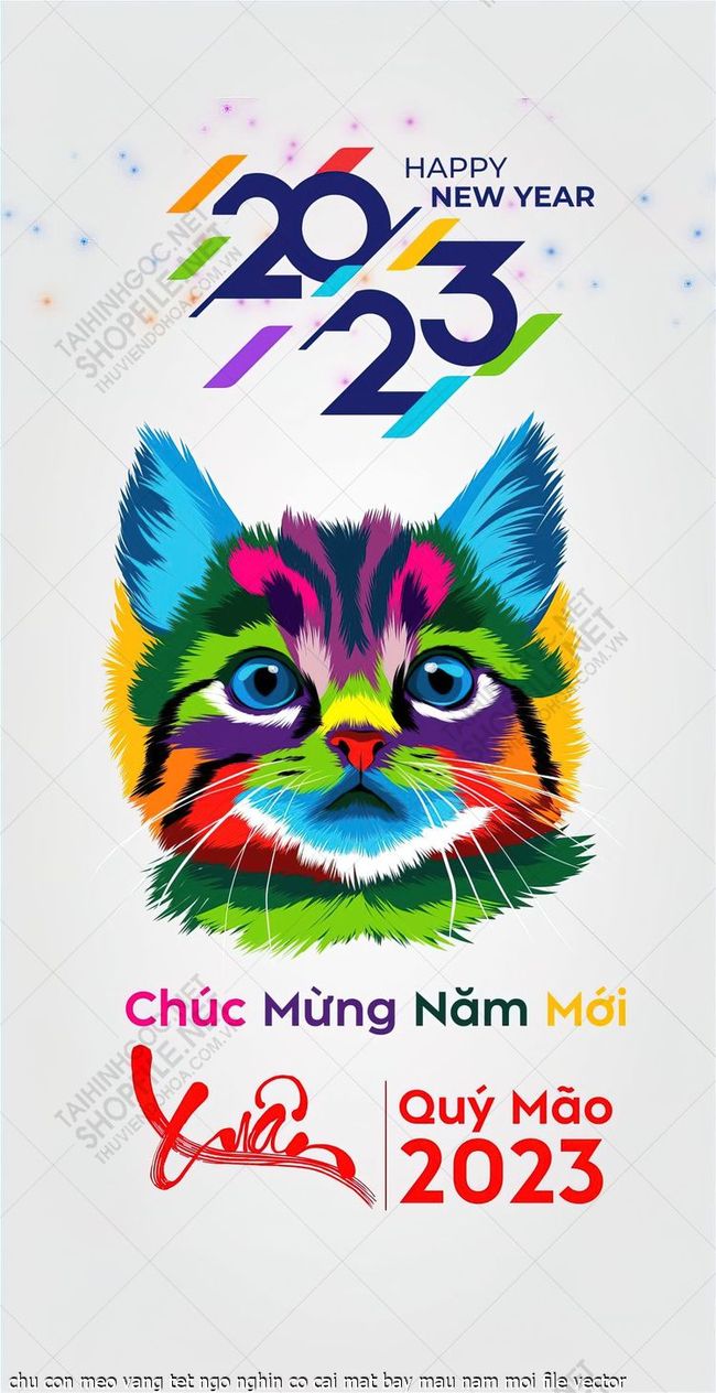 chu con meo vang tet ngo nghin co cai mat bay mau nam moi file vector